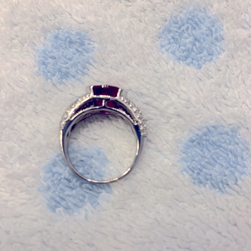 925 Silver And Simulated Ruby Cubic Zirconia Ring - image 4